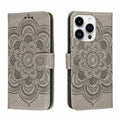 Sun Mandala Embossing Leather Phone Case, For iPhone 15 Pro, For iPhone 15 Plus, For iPhone 15