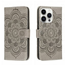 Sun Mandala Embossing Leather Phone Case, For iPhone 15 Pro, For iPhone 15 Plus, For iPhone 15