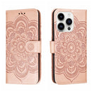 Sun Mandala Embossing Leather Phone Case, For iPhone 15 Pro, For iPhone 15 Plus, For iPhone 15