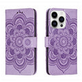 Sun Mandala Embossing Leather Phone Case, For iPhone 15 Pro, For iPhone 15 Plus, For iPhone 15