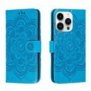 Sun Mandala Embossing Leather Phone Case, For iPhone 15 Pro, For iPhone 15 Plus, For iPhone 15