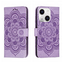 Sun Mandala Embossing Leather Phone Case, For iPhone 15 Pro, For iPhone 15 Plus, For iPhone 15
