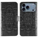 Sun Mandala Embossing Leather Phone Case, For iPhone 16e / 17e, For iPhone 17 Pro Max, For iPhone 17 Pro