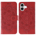 Sun Mandala Embossing Leather Phone Case, For iPhone 17, For iPhone Air, For iPhone 15 Pro Max