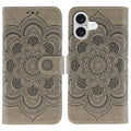 Sun Mandala Embossing Leather Phone Case, For iPhone 17, For iPhone Air, For iPhone 15 Pro Max