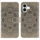 Sun Mandala Embossing Leather Phone Case, For iPhone 17, For iPhone Air, For iPhone 15 Pro Max