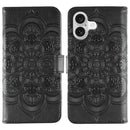 Sun Mandala Embossing Leather Phone Case, For iPhone 17, For iPhone Air, For iPhone 15 Pro Max
