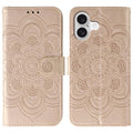 Sun Mandala Embossing Leather Phone Case, For iPhone 17, For iPhone Air, For iPhone 15 Pro Max