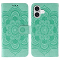 Sun Mandala Embossing Leather Phone Case, For iPhone 17, For iPhone Air, For iPhone 15 Pro Max