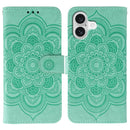 Sun Mandala Embossing Leather Phone Case, For iPhone 17, For iPhone Air, For iPhone 15 Pro Max