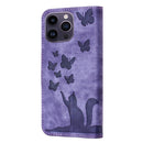 Butterfly Cat Embossing Flip Leather Phone Case, For iPhone 15 Pro Max, For iPhone 15 Pro, For iPhone 15 Plus, For iPhone 15