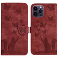 Butterfly Cat Embossing Flip Leather Phone Case, For iPhone 15 Pro Max, For iPhone 15 Pro, For iPhone 15 Plus, For iPhone 15