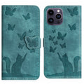 Butterfly Cat Embossing Flip Leather Phone Case, For iPhone 15 Pro Max, For iPhone 15 Pro, For iPhone 15 Plus, For iPhone 15