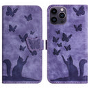 Butterfly Cat Embossing Flip Leather Phone Case, For iPhone 15 Pro Max, For iPhone 15 Pro, For iPhone 15 Plus, For iPhone 15