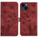 Butterfly Cat Embossing Flip Leather Phone Case, For iPhone 15 Pro Max, For iPhone 15 Pro, For iPhone 15 Plus, For iPhone 15