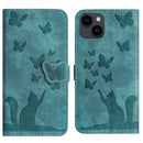 Butterfly Cat Embossing Flip Leather Phone Case, For iPhone 15 Pro Max, For iPhone 15 Pro, For iPhone 15 Plus, For iPhone 15