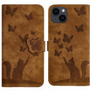 Butterfly Cat Embossing Flip Leather Phone Case, For iPhone 15 Pro Max, For iPhone 15 Pro, For iPhone 15 Plus, For iPhone 15
