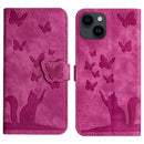 Butterfly Cat Embossing Flip Leather Phone Case, For iPhone 15 Pro Max, For iPhone 15 Pro, For iPhone 15 Plus, For iPhone 15
