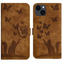 Butterfly Cat Embossing Flip Leather Phone Case, For iPhone 15 Pro Max, For iPhone 15 Pro, For iPhone 15 Plus, For iPhone 15