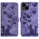 Butterfly Cat Embossing Flip Leather Phone Case, For iPhone 14 Plus, For iPhone 14, For iPhone 14 Pro, For iPhone 14 Pro Max