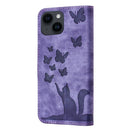 Butterfly Cat Embossing Flip Leather Phone Case, For iPhone 14 Plus, For iPhone 14, For iPhone 14 Pro, For iPhone 14 Pro Max