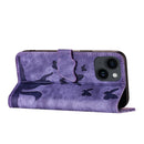 Butterfly Cat Embossing Flip Leather Phone Case, For iPhone 14 Plus, For iPhone 14, For iPhone 14 Pro, For iPhone 14 Pro Max