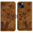 Butterfly Cat Embossing Flip Leather Phone Case, For iPhone 14 Plus, For iPhone 14, For iPhone 14 Pro, For iPhone 14 Pro Max