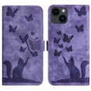 Butterfly Cat Embossing Flip Leather Phone Case, For iPhone 14 Plus, For iPhone 14, For iPhone 14 Pro, For iPhone 14 Pro Max