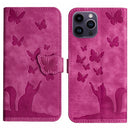 Butterfly Cat Embossing Flip Leather Phone Case, For iPhone 14 Plus, For iPhone 14, For iPhone 14 Pro, For iPhone 14 Pro Max