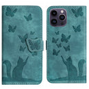 Butterfly Cat Embossing Flip Leather Phone Case, For iPhone 14 Plus, For iPhone 14, For iPhone 14 Pro, For iPhone 14 Pro Max