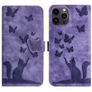 Butterfly Cat Embossing Flip Leather Phone Case, For iPhone 14 Plus, For iPhone 14, For iPhone 14 Pro, For iPhone 14 Pro Max