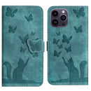 Butterfly Cat Embossing Flip Leather Phone Case, For iPhone 14 Plus, For iPhone 14, For iPhone 14 Pro, For iPhone 14 Pro Max