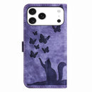 Butterfly Cat Embossing Flip Leather Phone Case, For iPhone 17 Pro Max, For iPhone 17 Pro, For iPhone 17, For iPhone Air
