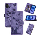 Butterfly Cat Embossing Flip Leather Phone Case, For iPhone 17 Pro Max, For iPhone 17 Pro, For iPhone 17, For iPhone Air