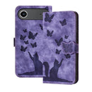 Butterfly Cat Embossing Flip Leather Phone Case, For iPhone 17 Pro Max, For iPhone 17 Pro, For iPhone 17, For iPhone Air