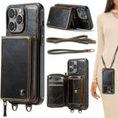 JEEHOOD C22 Series Zipper Wallet Leather Phone Case with Dual Lanyard, For iPhone 16 Pro, For iPhone 16 Plus, For iPhone 16, For iPhone 15 Pro Max