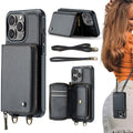 JEEHOOD C22 Series Zipper Wallet Leather Phone Case with Dual Lanyard, For iPhone 16 Pro, For iPhone 16 Plus, For iPhone 16, For iPhone 15 Pro Max