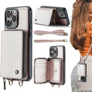 JEEHOOD C22 Series Zipper Wallet Leather Phone Case with Dual Lanyard, For iPhone 16 Pro, For iPhone 16 Plus, For iPhone 16, For iPhone 15 Pro Max