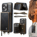 JEEHOOD C22 Series Zipper Wallet Leather Phone Case with Dual Lanyard, For iPhone 16 Pro, For iPhone 16 Plus, For iPhone 16, For iPhone 15 Pro Max
