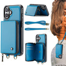 JEEHOOD C22 Series Zipper Wallet Leather Phone Case with Dual Lanyard, For iPhone 16 Pro, For iPhone 16 Plus, For iPhone 16, For iPhone 15 Pro Max