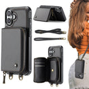JEEHOOD C22 Series Zipper Wallet Leather Phone Case with Dual Lanyard, For iPhone 16 Pro, For iPhone 16 Plus, For iPhone 16, For iPhone 15 Pro Max