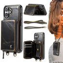 JEEHOOD C22 Series Zipper Wallet Leather Phone Case with Dual Lanyard, For iPhone 16 Pro, For iPhone 16 Plus, For iPhone 16, For iPhone 15 Pro Max