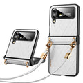 Samsung Galaxy Z Flip 4 Elegant Rhombic Texture Folding Phone Case with Lanyard