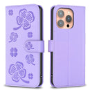 Four-leaf Embossed Leather Phone Case, For iPhone 15 Pro Max, For iPhone 15 Pro, For iPhone 15 Plus, For iPhone 15