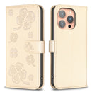 Four-leaf Embossed Leather Phone Case, For iPhone 15 Pro Max, For iPhone 15 Pro, For iPhone 15 Plus, For iPhone 15