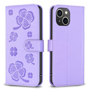 Four-leaf Embossed Leather Phone Case, For iPhone 14 Plus, For iPhone 14, For iPhone 14 Pro, For iPhone 14 Pro Max
