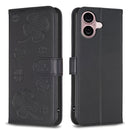 Four-leaf Embossed Leather Phone Case, For iPhone 16 Pro Max, For iPhone 16 Pro, For iPhone 16 Plus, For iPhone 16