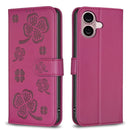 Four-leaf Embossed Leather Phone Case, For iPhone 16 Pro Max, For iPhone 16 Pro, For iPhone 16 Plus, For iPhone 16