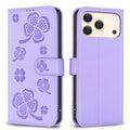 Four-leaf Embossed Leather Phone Case, For iPhone 18 Pro/17 Pro, For iPhone 18 Pro Max/17 Pro Max, For iPhone 17, For iPhone 17 Air