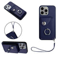 Organ Card Bag Ring Holder PU Phone Case with Lanyard, For iPhone 15 Pro Max, For iPhone 15 Pro, For iPhone 15 Plus, For iPhone 15